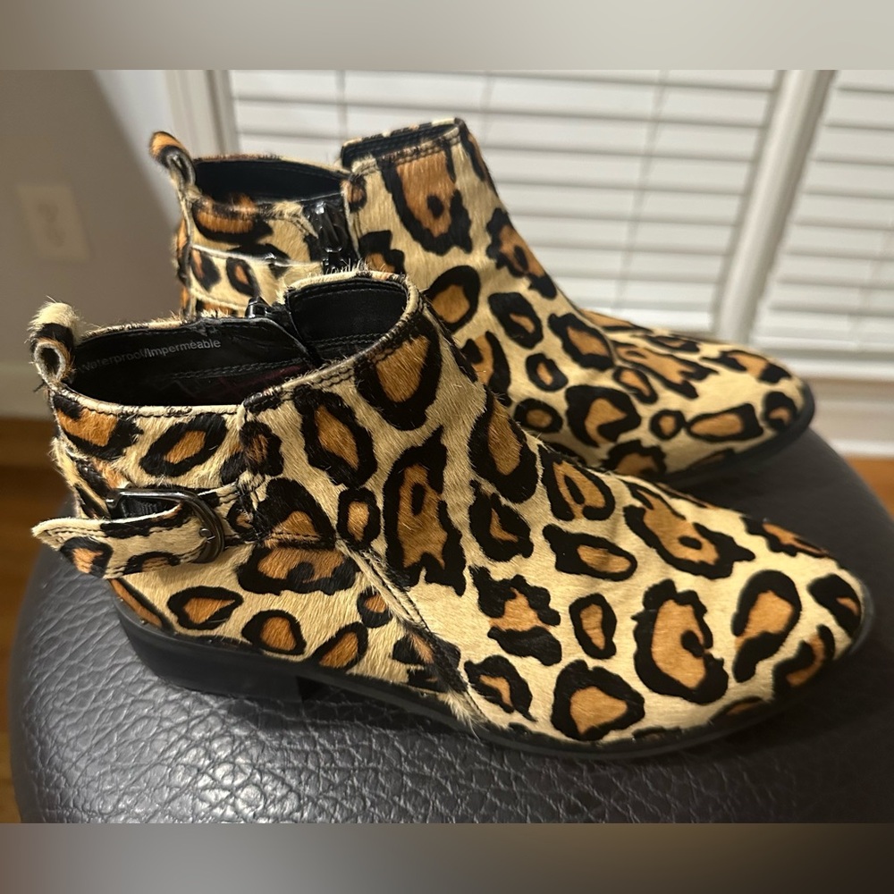 Tami Leopard Print Cow Hair Ankle Boots Animal Print Waterproof Boots! Size 6M - Picture 2 of 10